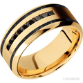 9 mm wide High Bevel 14K Yellow Gold band w/ Black Diamond Accent
