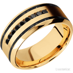 9 mm wide High Bevel 14K Yellow Gold band w/ Black Diamond Accent