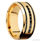 9 mm wide High Bevel 14K Yellow Gold band w/ Black Diamond Accent