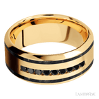 9 mm wide High Bevel 14K Yellow Gold band w/ Black Diamond Accent