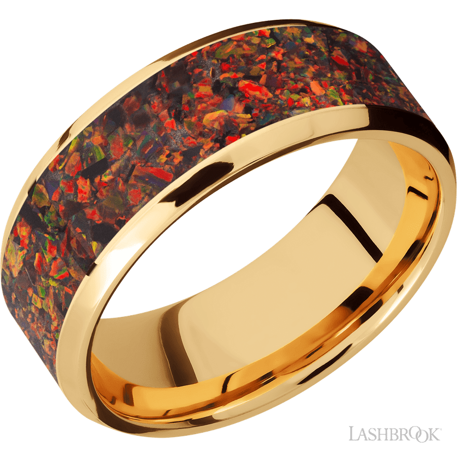 8 mm wide Beveled 14K Yellow Gold band