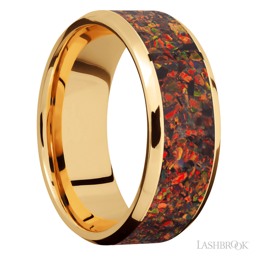 8 mm wide Beveled 14K Yellow Gold band