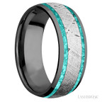 8 mm wide Domed Zirconium band featuring inlays of Teal Opal and Meteorite