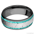 8 mm wide Domed Zirconium band featuring inlays of Teal Opal and Meteorite