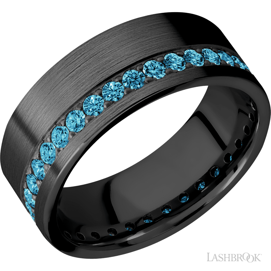 8 mm wide Flat Zirconium band w/ Diamond Accent