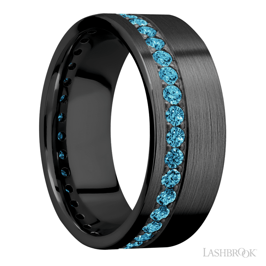 8 mm wide Flat Zirconium band w/ Diamond Accent