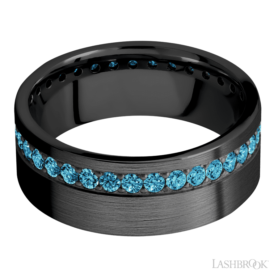 8 mm wide Flat Zirconium band w/ Diamond Accent