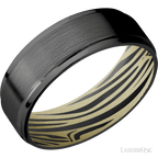 7 mm wide Flat Grooved Edges Zirconium band featuring a Bright Nickel sleeve